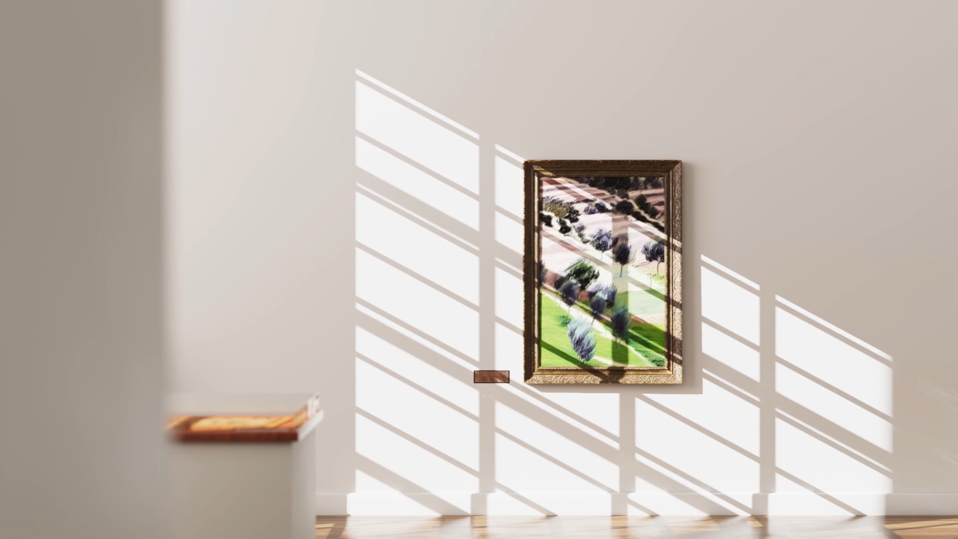 Framed Carlo Levi artwork inside the sunlit immersive gallery installation