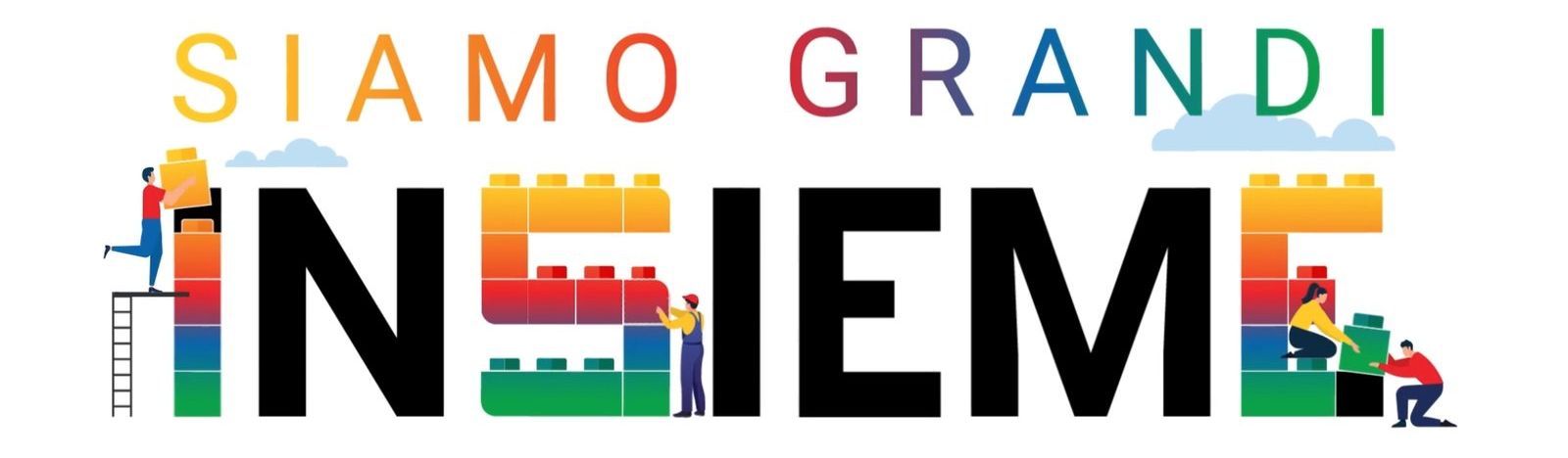 Siamo Grandi Insieme claim assembled from colourful bricks and animated figures