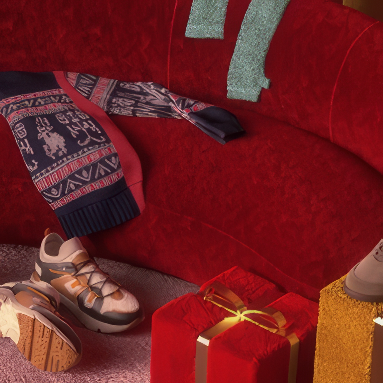 Festive CGI scene with a Tod’s product and holiday character